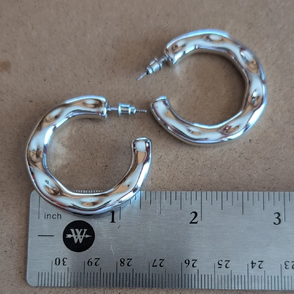 Bold Silver Tone Hoop Earrings